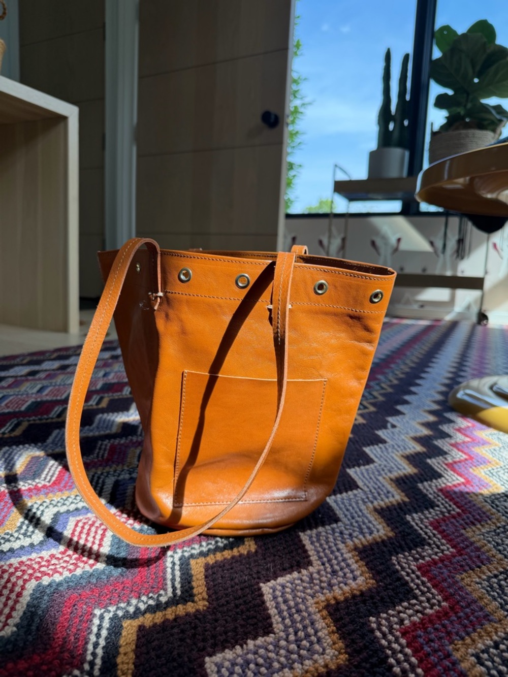 Clare V Cognac Leather Bucket Shoulder Bag